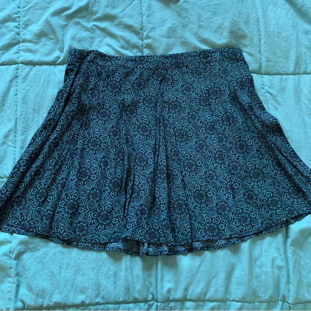 Teal and Black Printed Circle Skirt